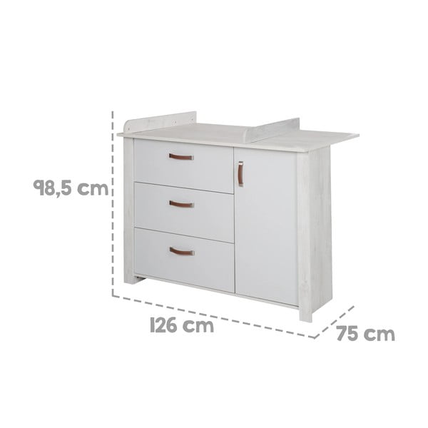 Fehér alacsony gyerek komód pelenkázó feltéttel 126x99 cm Mila – Roba-image-3