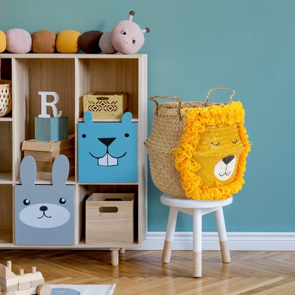 Sárga-natúr színű tengerifű játéktároló kosár ø 30x28 cm Lion – Compactor-image-1