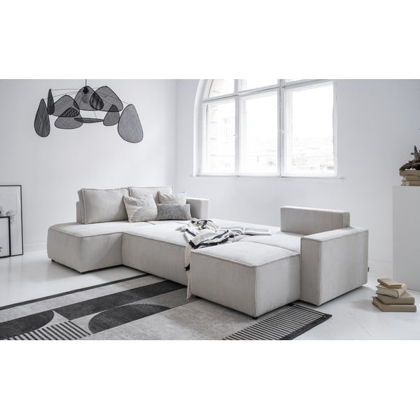 Fehér kordbársony kinyitható sarokkanapé (bal oldali-U alakú) Brave Dave – Miuform-image-3