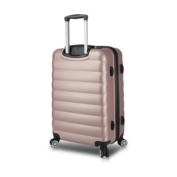 COLORS RESSNO Large Suitcase rózsaszín görgős bőrönd USB csatlakozóval - My Valice