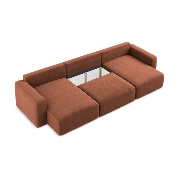 Terrakotta színű zsenília kinyitható-tárolóhelyes sarokkanapé (U alakú)  Kona – Makamii-image-4