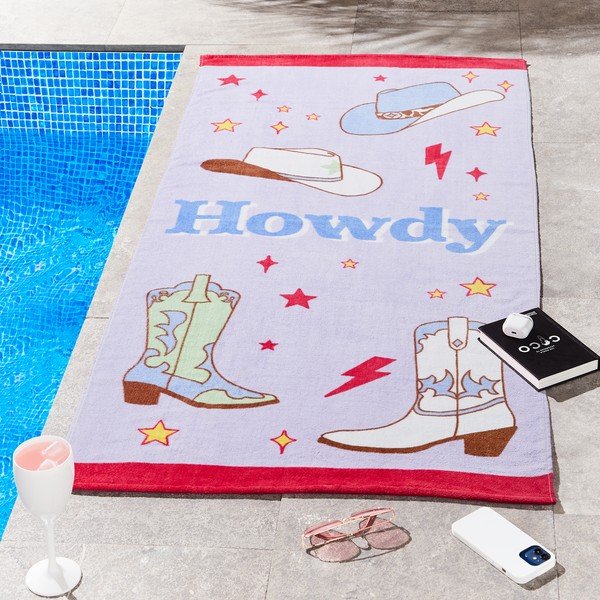 Lila frottír pamut strandtörölköző 76x160 cm Howdy Cowgirl – Sassy B-image-1