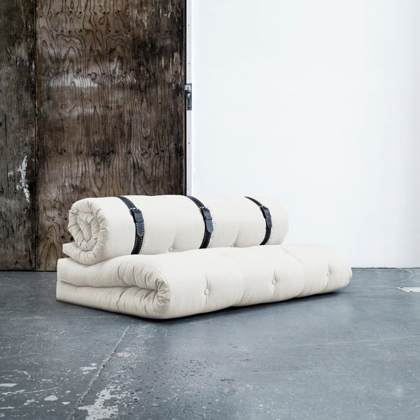 Buckle Up Natural állítható kanapéágy, fehér varrásos bőrpántokkal - Karup
