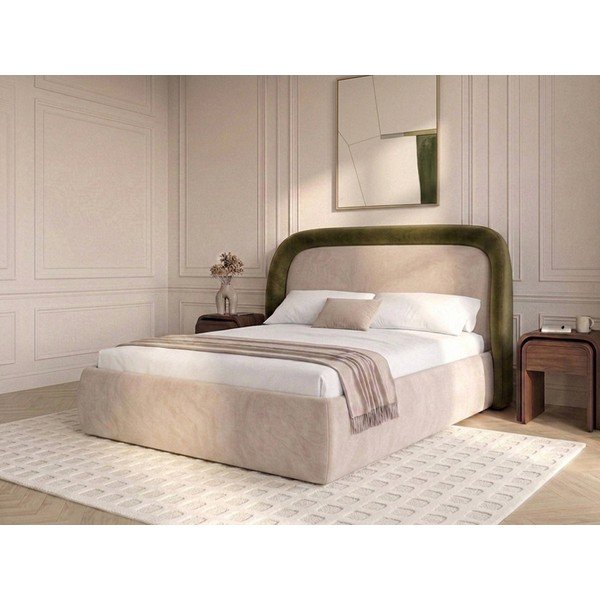 Zöld kárpitozott ágyneműtartós franciaágy ágyráccsal 160x200 cm Sam – Bobochic Paris-image-2