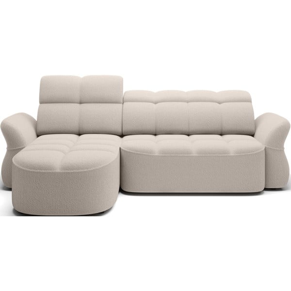 Bézs buklé kinyitható-tárolóhelyes sarokkanapé (bal oldali-heverő résszel) Beneth – ELTAP