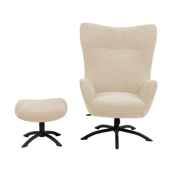 Talgarth krémfehér füles fotel lábtartóval - Actona-image-2