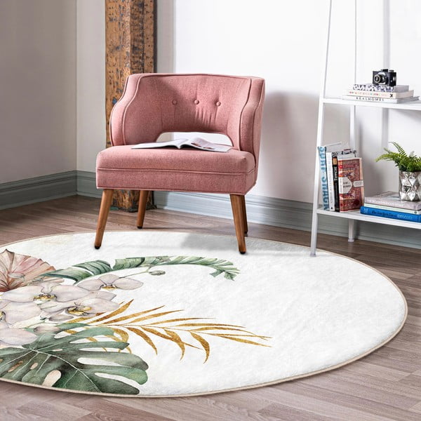 Krémszínű mosható-robotporszívóval tisztítható kerek szőnyeg ø 120 cm Comfort – Mila Home-image-4