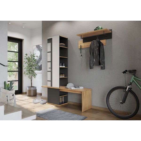 Sötétszürke előszoba bútor tölgyfa dekorral - Germania-image-3