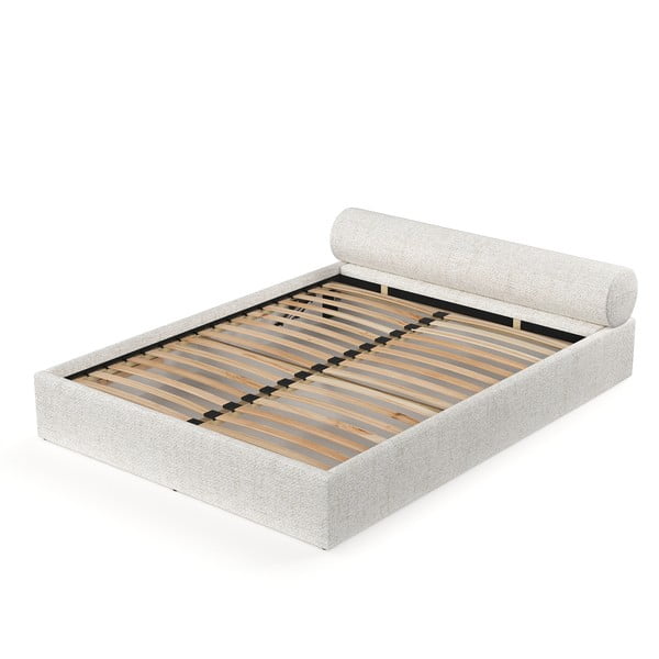 Krémszínű kárpitozott ágyneműtartós franciaágy ágyráccsal 160x200 cm Solvo – Maison de Rêve-image-3