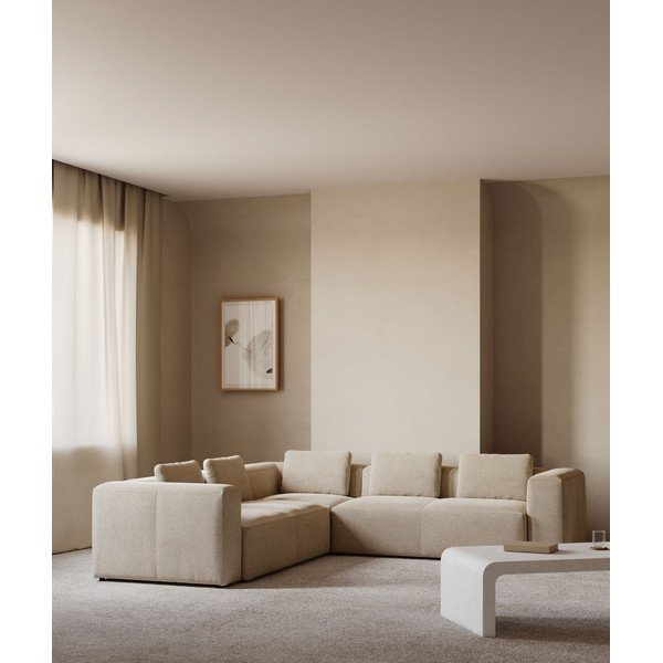 Bézs zsenília sarokkanapé Blok – Kave Home-image-1
