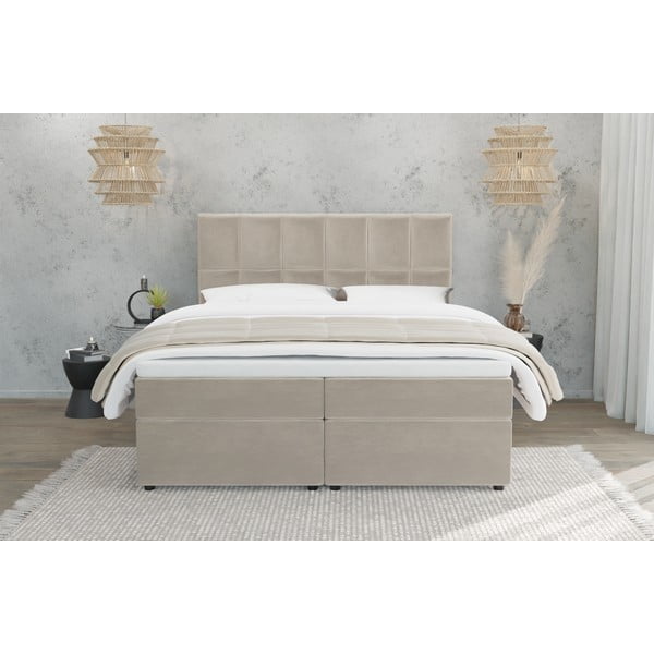 Bézs ágyneműtartós boxspring ágy 160x200 cm Flip – Ropez-image-2