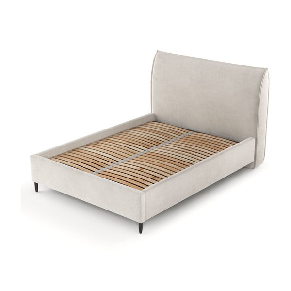 Krémszínű kárpitozott ágyneműtartós franciaágy ágyráccsal 160x200 cm Shell – Maison de Rêve-image-3