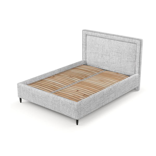 Világosszürke kárpitozott ágyneműtartós franciaágy ágyráccsal 160x200 cm Baleine – Maison de Rêve-image-4