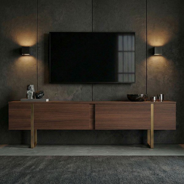 Sötét natúr színű TV-állvány diófa dekorral 180x50x30 cm Onera – Kalune Design-image-2