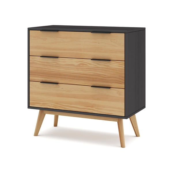 Fekete-natúr színű borovi fenyő magas komód 80x83 cm Lavis – Marckeric-image-2