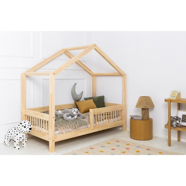 Natúr színű házikó alakú borovi fenyő ágyneműtartós gyerekágy kihúzható pótággyal 140x200 cm Mila RMW – Adeko-image-2