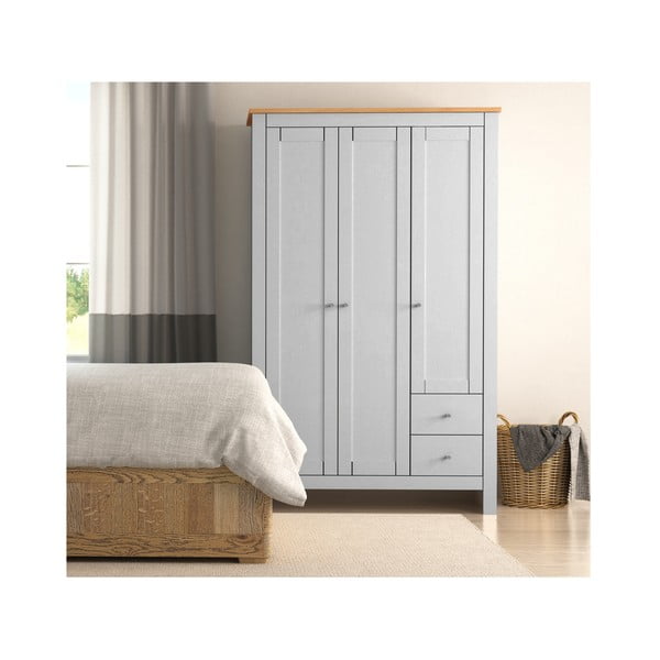 Szürke-natúr színű ruhásszekrény tölgyfa dekorral 112x180 cm Emerald – Støraa-image-2