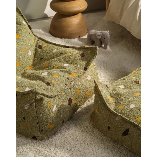 Zöld buklé-zsenília gyerek babzsákfotel Terrazzo Square – Wigiwama-image-3