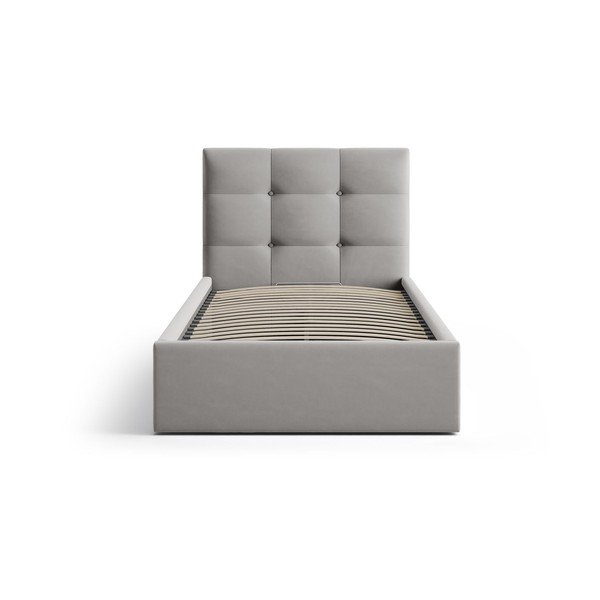 Szürke kárpitozott ágyneműtartós egyszemélyes ágy ágyráccsal 90x200 cm Phaedra – Micadoni -image-3