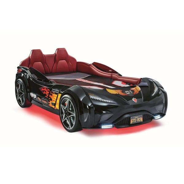 Fast GTS Carbed Black autó formájú fekete gyerekágy, piros lámpákkal