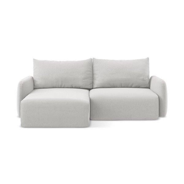 Világosszürke bársony kinyitható-tárolóhelyes sarokkanapé (bal oldali-heverő résszel) Kalena – Makamii