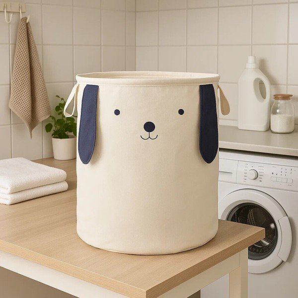 Fehér textil játéktároló kosár ø 39x48 cm Mimo Dog Face – Premier Housewares-image-1
