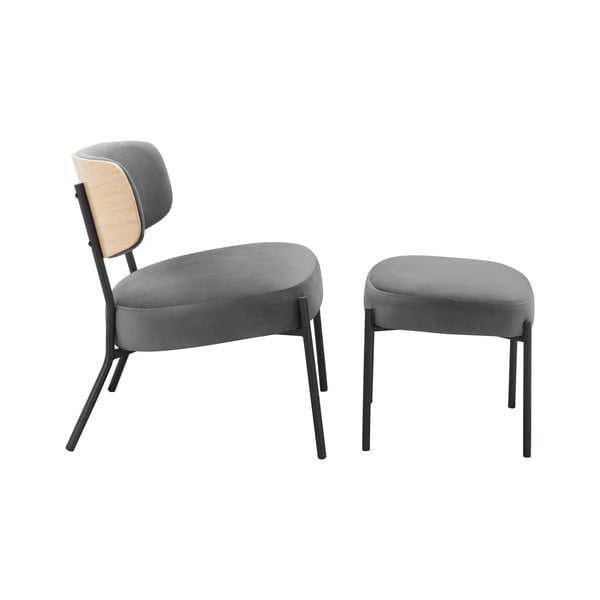 Szürke bársony fotel lábtartóval Jerry – Støraa-image-1