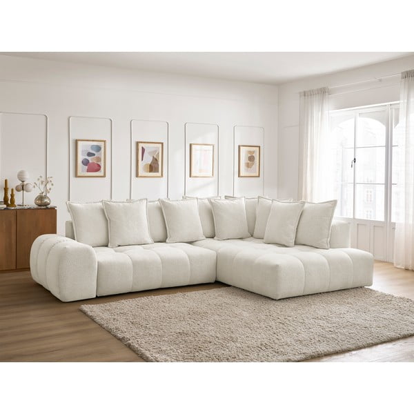 Fehér zsenília kinyitható-tárolóhelyes sarokkanapé (jobb oldali-L alakú) Everest – Bobochic Paris-image-1