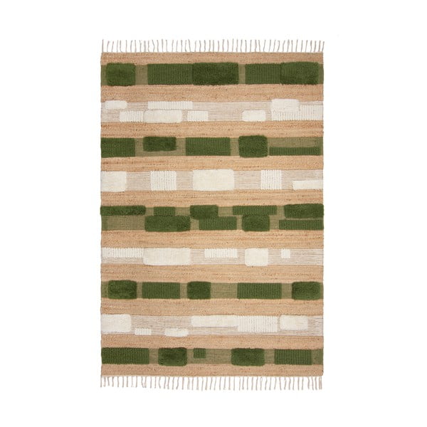 Zöld-natúr színű kézi szövésű jutakeverék szőnyeg 160x230 cm Medina Blocks – Flair Rugs