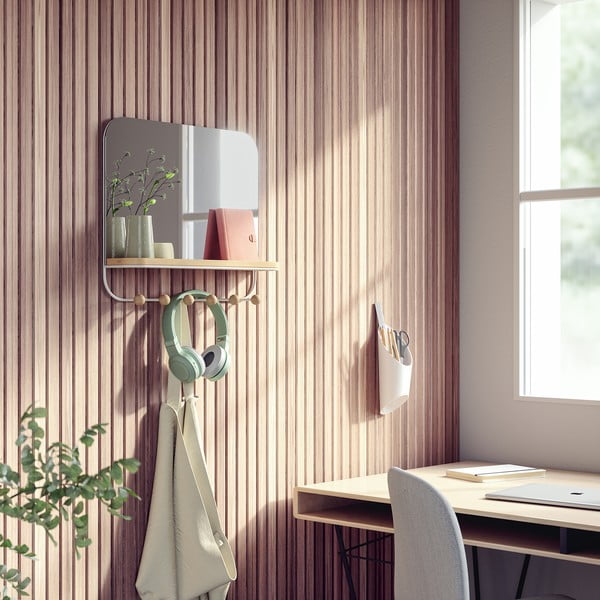 Fehér-natúr színű bükkfa fali fogas polccal Estique – Umbra-image-1