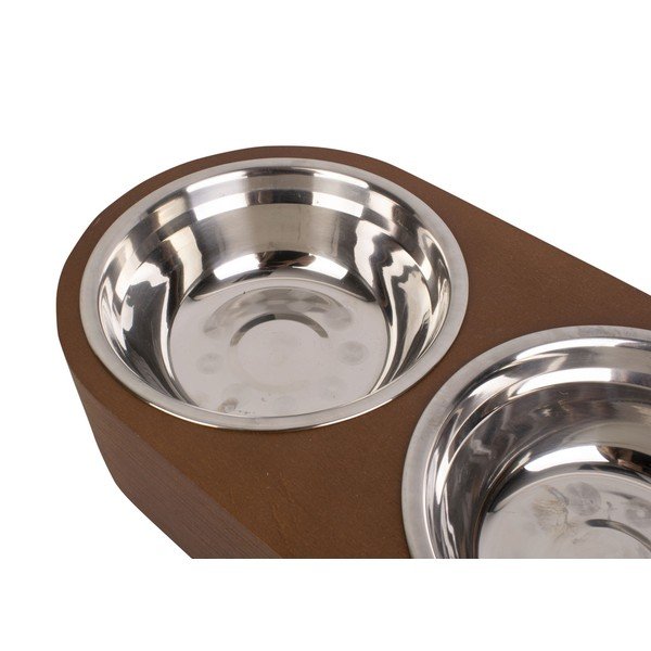 Pet 2 db-os fém tálka szett sötét fa tartóval, szélesség 18 cm - PT LIVING-image-3