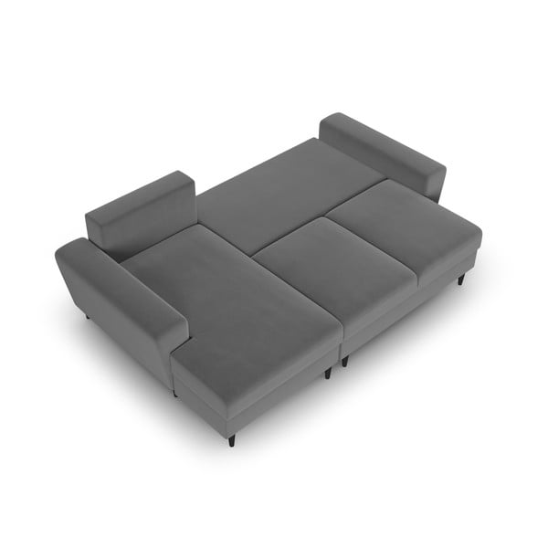 Világosszürke bársony kinyitható tárolóhelyes sarokkanapé (bal oldali-heverő résszel) Kyoto – Cosmopolitan Design-image-2