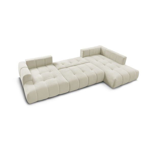 Bézs kinyitható-tárolóhelyes sarokkanapé (jobb oldali-U alakú) Fuji – Bobochic Paris-image-4