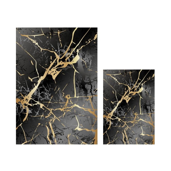 Fekete-aranyszínű fürdőszobai kilépő szett 2 db-os 60x100 cm Marble – Mila Home