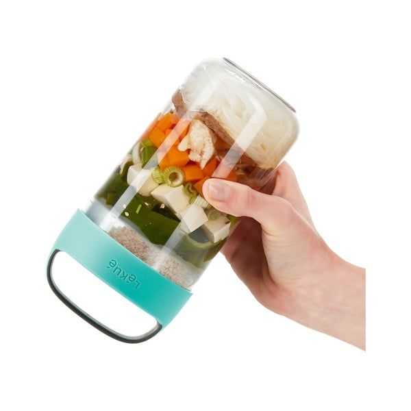 To Go leves/joghurt ételhordó müzlitartóval és türkizkék tetővel, 600 ml - Lékué-image-1