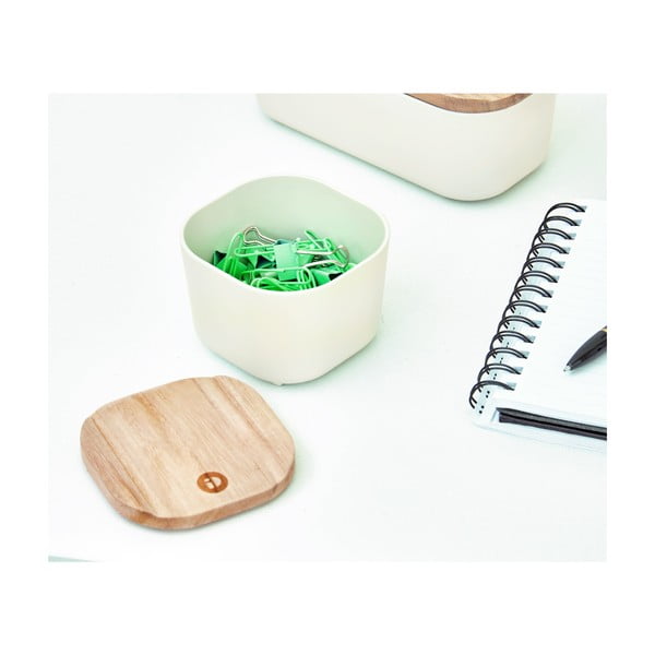 Eco fehér tárolódoboz paulownia fa fedéllel, 9 x 9 cm - iDesign-image-4