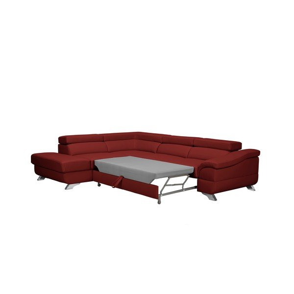 Gamma piros bőr hatású kinyitható sarokkanapé, bal oldali - Windsor & Co Sofas-image-3