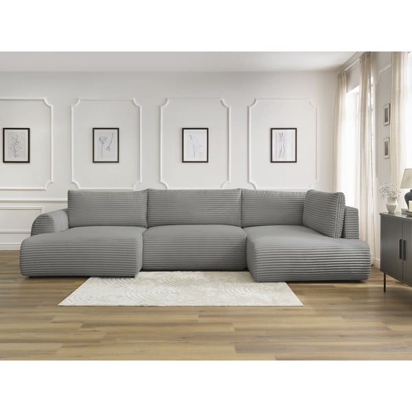 Sötétszürke kordbársony kinyitható-tárolóhelyes sarokkanapé (jobb oldali-U alakú) Lucien – Bobochic Paris-image-1