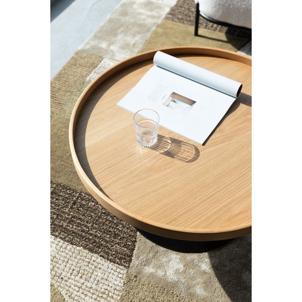 Natúr színű kerek dohányzóasztal tölgyfa dekoros asztallappal ø 70 cm Yuri L – White Label-image-2