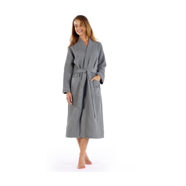 Szürke pamut fürdőköpeny M Mia Waffle - Foutastic-image-2
