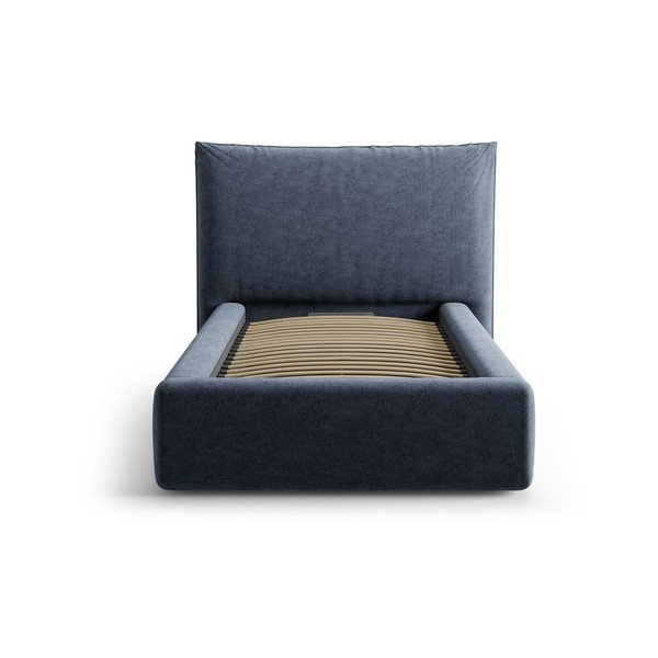 Sötétkék kárpitozott ágyneműtartós egyszemélyes ágy ágyráccsal 90x200 cm Kaelle – Micadoni -image-3