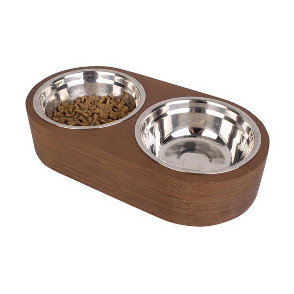 Pet 2 db-os fém tálka szett sötét fa tartóval, szélesség 18 cm - PT LIVING-image-4