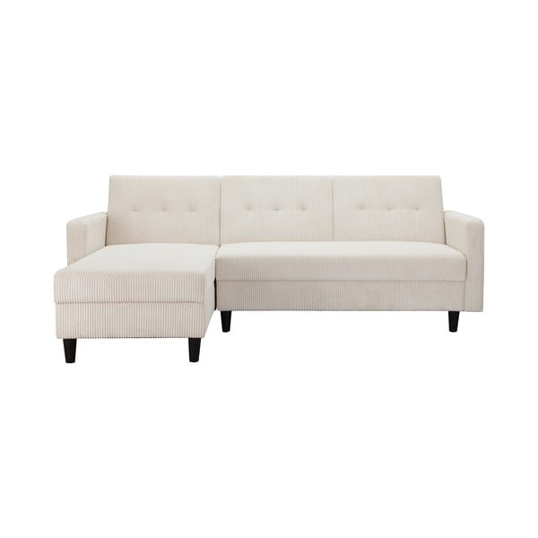 Fehér kordbársony kinyitható sarokkanapé Hartford – Støraa-image-4