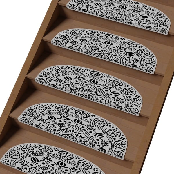 Fekete-fehér lépcsőszőnyeg szett 16 db-os 20x65 cm Anatolian Lace – Vitaus-image-1