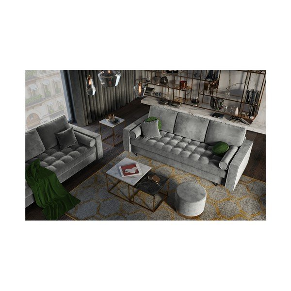 Santo világosszürke kinyitható bársonykanapé - Milo Casa-image-1