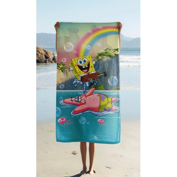Pamut gyerek fürdőlepedő 70x140 cm Sponge Bob "Tropical Duo" – Jerry Fabrics-image-1
