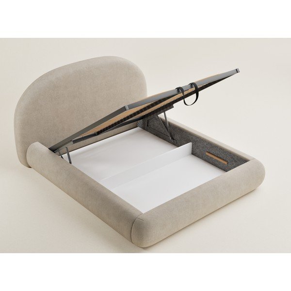 Bézs kárpitozott ágyneműtartós franciaágy ágyráccsal 160x200 cm Maumere – Maison de Rêve-image-3