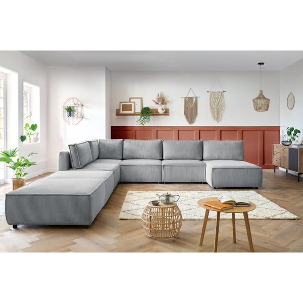 Világosszürke kordbársony sarokkanapé ("U" alakú-variálható) Nihad modular – Bobochic Paris-image-1