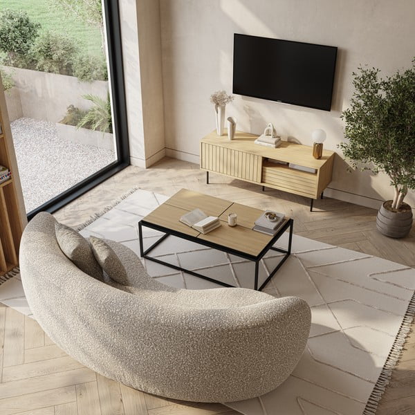 Fekete-natúr színű dohányzóasztal tölgyfa dekoros asztallappal 75x120 cm Douro – TemaHome-image-1