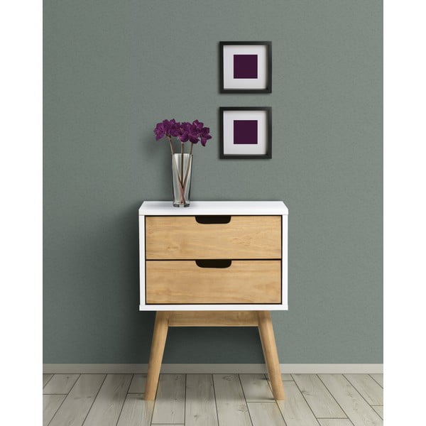 Baku barna-fehér éjjeliszekrény tömör borovi fenyőből - Marckeric-image-1